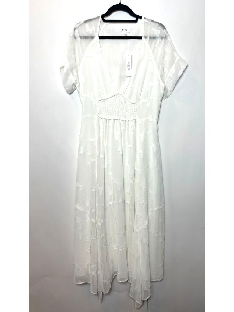 Monte Serafina White Butterfly Midi Sheer Dress Size Large Nwt — image 2 of 8